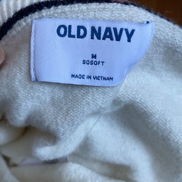 Old Navy Academia White/Cream V-neck Sweater Vest Navy Trim Fall Layer Size Med - Picture 7 of 8